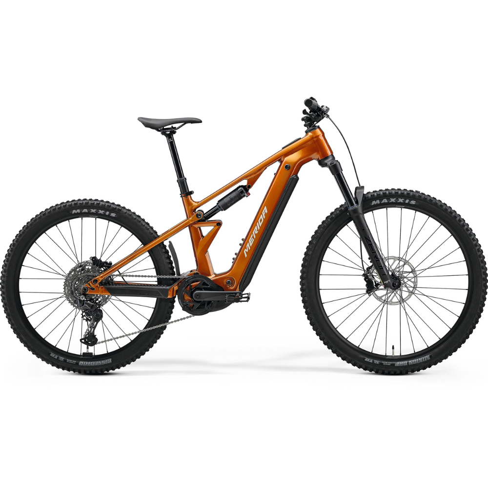 Merida eTMO 500 Pro electric mountain bike with Bosch Performance Line CX motor, 800Wh battery and full suspension trail-ready frame.