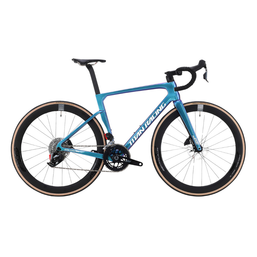 Titan Racing Valerian Carbon Pro road bike with lightweight carbon frame, SRAM Rival AXS 12-speed electronic groupset and Prime SLR 50mm carbon wheels