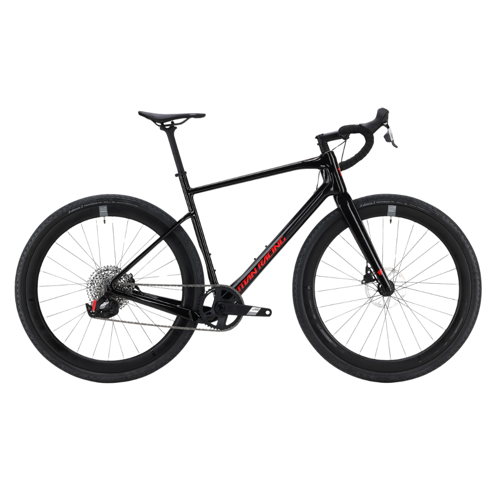 Titan Racing Switch Elite Gen2 carbon gravel bike with Shimano 105 drivetrain and gravel-ready tyres